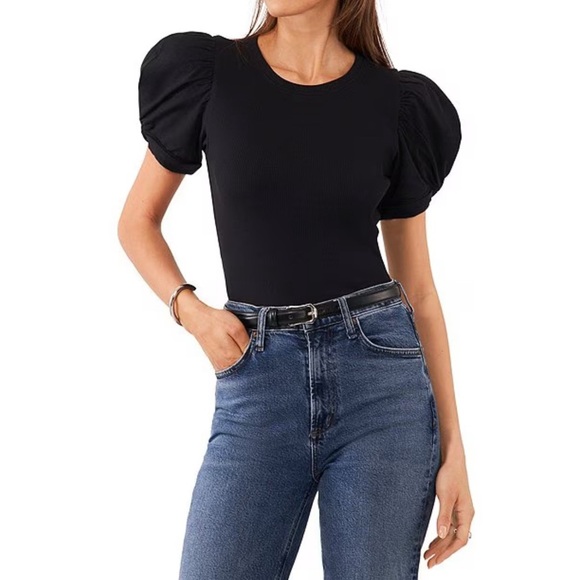 1. State Tops - 1. State Black Puff Sleeve Fitted Top NWT